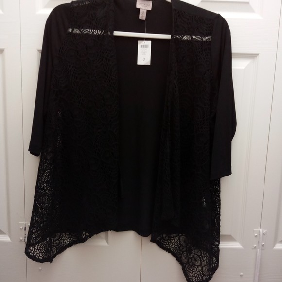 NWT Easywear by Chico's Black Sadie Lace 3/4 Jacket in Chico's size 2 (L/12) - Picture 1 of 10